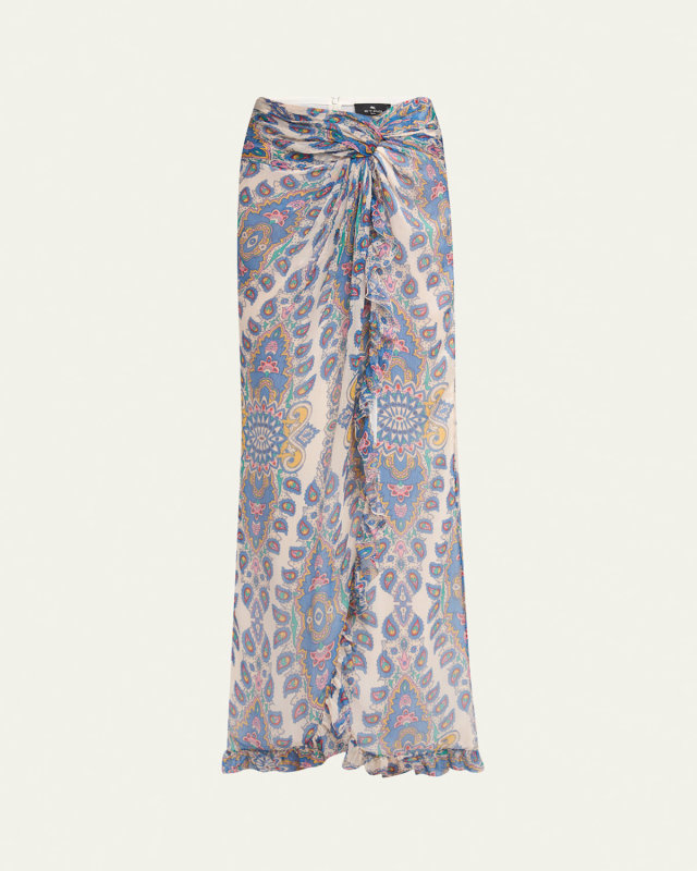 Long Paisley Twist-Front Skirt